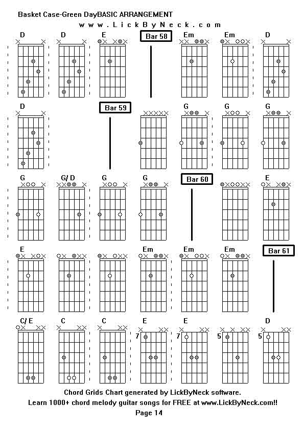 Chord Grids Chart of chord melody fingerstyle guitar song-Basket Case-Green DayBASIC ARRANGEMENT,generated by LickByNeck software.